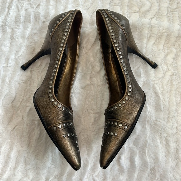 PRADA CALZATURE DONNA FUME STUD CAMMELLO SIZE 36.5 US 6.5 medieval stiletto heel - Picture 7 of 11